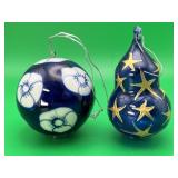 2 Cobalt Blue Glass & Porcelain Ornaments