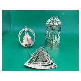 3 Metal 3-d Christmas Ornaments