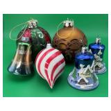 6 Hand Blown Glass Christmas Ornaments