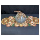 Handmade Fall Color glass-beaded Runner & Pumpkin