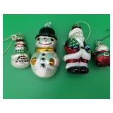 4 Vintage Glass Santa & Snowman Ornaments
