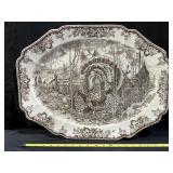 Large Brown Transferware Turkey Platter