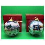 2 JC Penney Reverse Painted Glass Ornaments