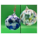 2 Hand Blown Glass Ball Ornaments