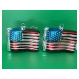 2 NEW RAZ Imports American flag glass ornaments