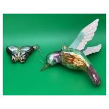 2 Blown-GlassOrnaments Butterfly & Hummingbird