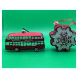 Double-decker bus & snowflake Christmas Ornament