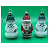 3 Blown & Molded Glass Christmas Ornaments