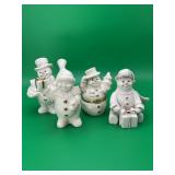 4 Lenox Porcelain Snowman Trinket Box & Figurines