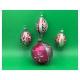 4 Vintage Glass Christmas Ornaments
