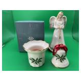 3 Lenox Christmas Angel, Candle Holder & Bell