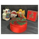 5 Sequin & Bead decorated Cristmas Trinket Boxes