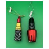 2 vintage Glass Cosmetic Christmas Ornaments