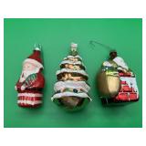 3 Vintage Glass Santa & Tree Ornaments
