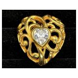 Barrera Big Heart Brooch Pin Clear Crystal Gold