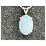 Sterling Opal Prong Set Pendant & Necklace