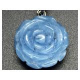 Blue Jade Rose Pendant with Sterling Clasp