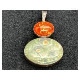 925 Sterling Silver Amber & Jasper Oval Pendant