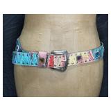 Vintage genuine leather bejeweled colorful belt