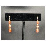 14K Gold & Coral Bead Pierced Earrings