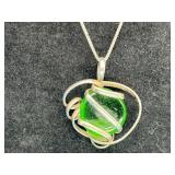 Sterling Necklace & Wire Wrapped Green Pendant