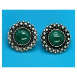 Sterling Silver & Malachite Pierced Earrings
