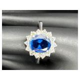 Sterling & Blue Topaz Halo Ring