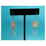 Mexican Sterling Aztec Calendar Dangle Earrings
