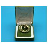 Vintage gold-tone Green Rhinestone & Gold Brooch