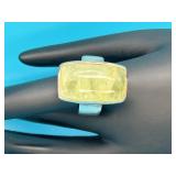 Sterling and Amber Prehnite Ring