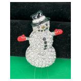 Signed Swarovski Pave Crystal Snowman Brooch