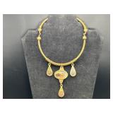 Vtg Greek Brass & Enamel Collar Necklace