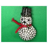 Dorothy Bauer Snowman Rhinestone Brooch Pendant