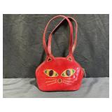 Shantiniketan hand-painted leather cat face Purse