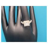 Sterling Silver Pincess Cut Halo Ring