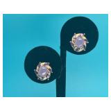 Vintage 14K Earrings with Lavender Jade Cabochons