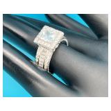Sterling Princess Cut Halo Ladies Ring