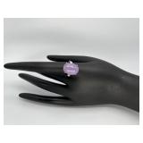 Sterling Silver & Jadite Lilac Cabochon Ring