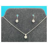Sterling Chain with Moonstone Pendant & Earrings