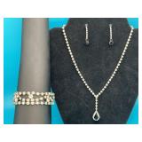 Rhinestone Statement Necklace Bracelet & Earrings