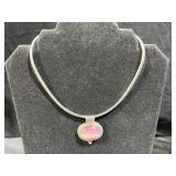 Sterling Silver Omega Choker & Large Pink Pendant