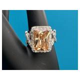 Champagne Topaz Emerald Cut Sterling Silver Ring