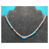 Vtg Platinum Taxco Multi-stone Inlayed Necklace