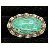 Navajo 830 Silver Turquoise Oval Brooch Pin