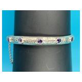 Sterling Hinged Bracelet with Amethyst Stones