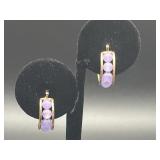 14k Lavender Jade Beads on Gold Hoops