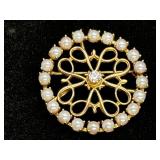 Avon 14K Gold Pearl & Diamond Brooch