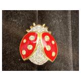 Swarovski Red Enamel & Pave Crystal Lady Bug Pin