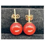 Natural Red Jadeite 14k Stud Earrings