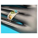 Sterling Silver Ring Multiple Heart Shape Stones